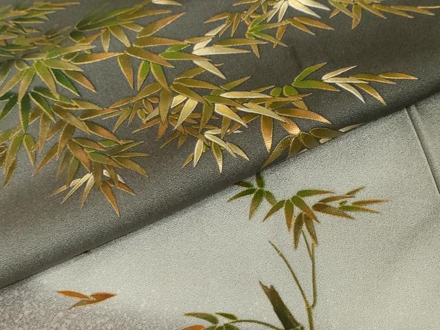 平和屋着物●漆工芸作家　金森一博　訪問着　笹竹文　暈し染め　金彩　正絹　逸品　DABF1247ud