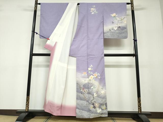 平和屋着物●訪問着　紬地　蔦の葉文　正絹　逸品　DABF1249ud