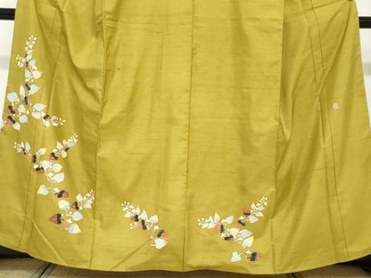 平和屋着物●本加賀友禅作家　能川光陽　訪問着　紬地　枝葉文　正絹　逸品　DABF1256ud