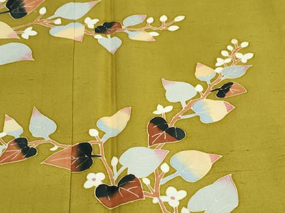 平和屋着物●本加賀友禅作家　能川光陽　訪問着　紬地　枝葉文　正絹　逸品　DABF1256ud