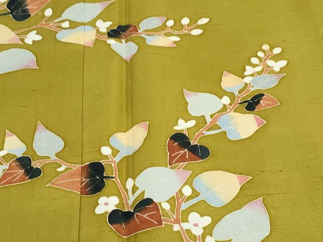 平和屋着物●本加賀友禅作家　能川光陽　訪問着　紬地　枝葉文　正絹　逸品　DABF1256ud