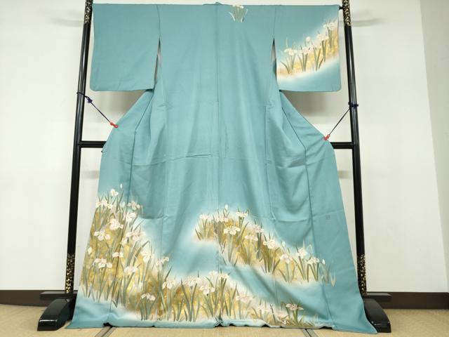平和屋着物●訪問着　作家物　草花文　暈し染め　金彩　ロング丈　正絹　逸品　DABF1257ud