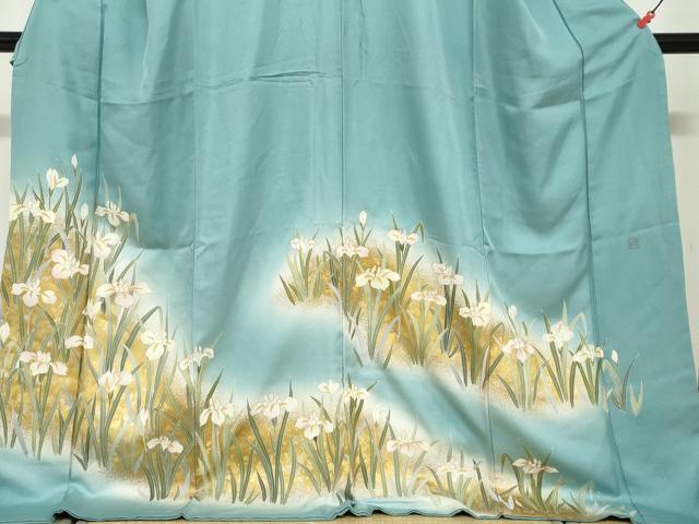 平和屋着物●訪問着　作家物　草花文　暈し染め　金彩　ロング丈　正絹　逸品　DABF1257ud