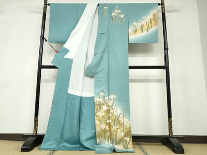 平和屋着物●訪問着　作家物　草花文　暈し染め　金彩　ロング丈　正絹　逸品　DABF1257ud