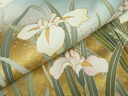 平和屋着物●訪問着　作家物　草花文　暈し染め　金彩　ロング丈　正絹　逸品　DABF1257ud