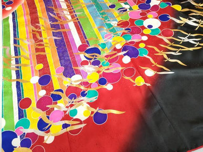 平和屋着物●豪華振袖　飛鶴丸文　暈し染め　金銀彩　正絹　逸品　DABF1262ud