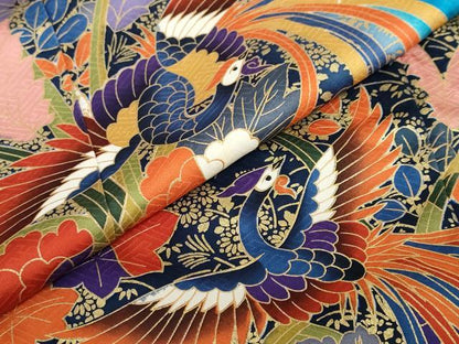 平和屋着物●豪華振袖　鳳凰草花文　暈し染め　金彩　正絹　逸品　DABF1264ud