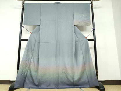 平和屋着物●中国三大刺繍　汕頭刺繍　スワトウ刺繍　訪問着　流水貝桶花文　暈し染め　金糸　正絹　逸品　DABF1268ud