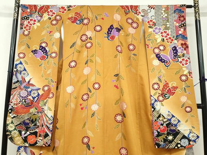 平和屋着物●豪華振袖　駒刺繍　宝尽くし鳳凰草花文　金彩　正絹　逸品　DABF1270ud