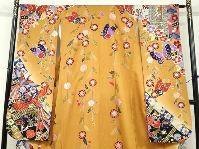平和屋着物●豪華振袖　駒刺繍　宝尽くし鳳凰草花文　金彩　正絹　逸品　DABF1270ud