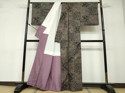 平和屋着物●本場大島紬　7マルキ　草花文　正絹　逸品　DABF1271ud