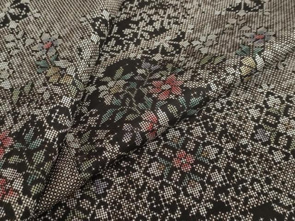 平和屋着物●本場大島紬　7マルキ　草花文　正絹　逸品　DABF1271ud