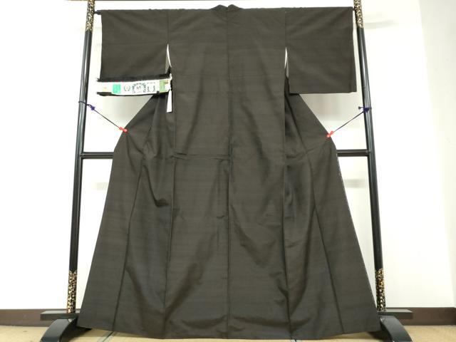 平和屋着物●結城紬　奥順　はたおり娘　鉄黒色　証紙付き　正絹　逸品　DABF1276ud