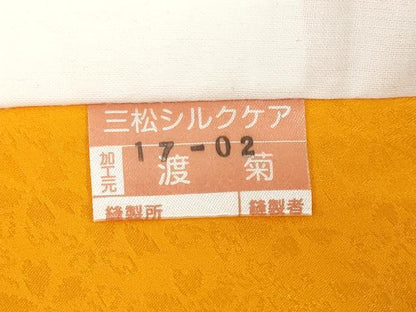平和屋着物●振袖用長襦袢　袷　舞桜地紋　金茶色　半衿刺繍　正絹　逸品　DABF1277ud