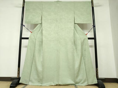 平和屋着物●上質な色無地　風景草花地紋　若芽色　さが美扱い　正絹　逸品　未使用　DABF1280ud