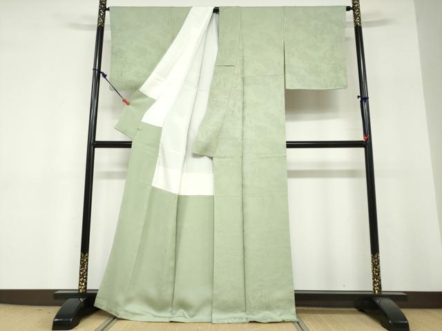 平和屋着物●上質な色無地　風景草花地紋　若芽色　さが美扱い　正絹　逸品　未使用　DABF1280ud