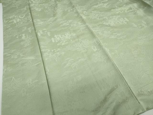 平和屋着物●上質な色無地　風景草花地紋　若芽色　さが美扱い　正絹　逸品　未使用　DABF1280ud