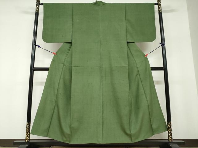 平和屋着物●上質な紬　深緑色　正絹　逸品　DABF1283ud