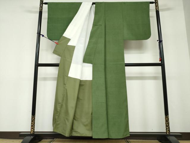 平和屋着物●上質な紬　深緑色　正絹　逸品　DABF1283ud