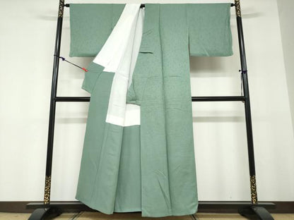 平和屋着物●上質な色無地　花唐草地紋　薄青色　正絹　逸品　DABF1285ud