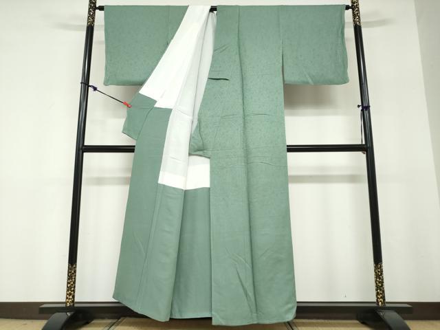 平和屋着物●上質な色無地　花唐草地紋　薄青色　正絹　逸品　DABF1285ud