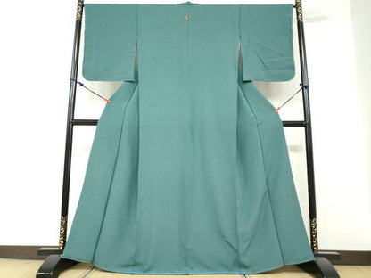 平和屋着物●上質な色無地　紋意匠　青碧色　正絹　逸品　未使用　DABF1288ud