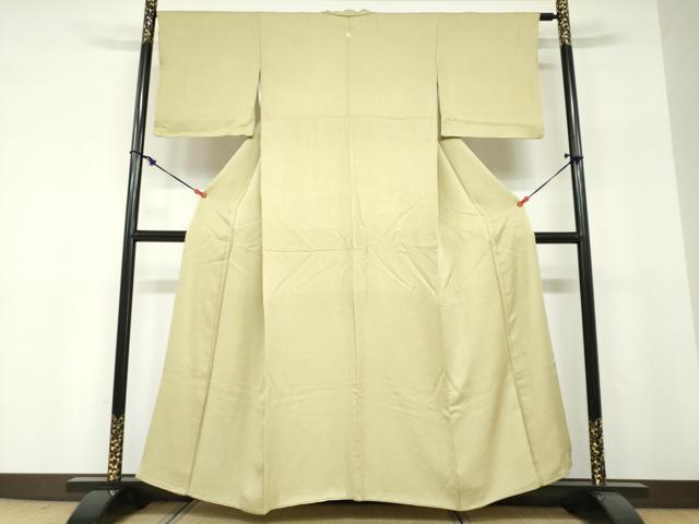 平和屋着物●上質な色無地　草花地紋　枯草色　正絹　逸品　DABF1291ud