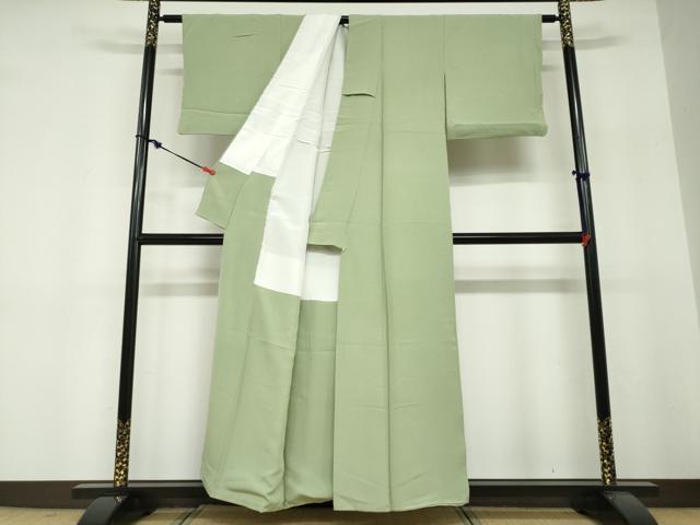 平和屋着物●上質な色無地　若葉色　正絹　逸品　DABF1293ud