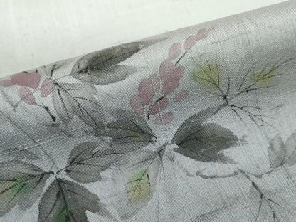平和屋着物●訪問着　作家物　紬地　手描き　草花文　正絹　逸品　DABF1294ud