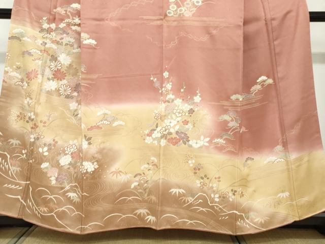 平和屋着物●訪問着　流水草花文　暈し染め　金彩　正絹　逸品　DABF1295ud