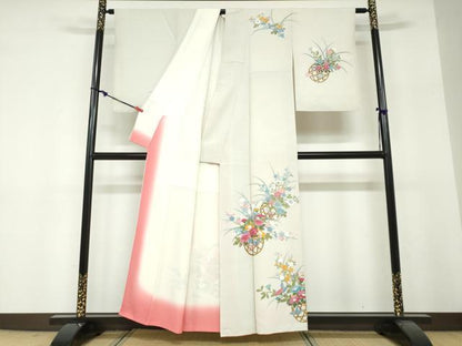 平和屋着物●訪問着　友禅　作家物　花籠文　正絹　逸品　DABF1302ud