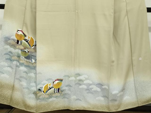 平和屋着物●人間国宝・羽田登喜男　色留袖　鴛鴦松文　三羽　暈し染め　金彩　正絹　逸品　DABF1306ud