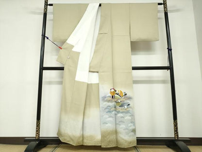 平和屋着物●人間国宝・羽田登喜男　色留袖　鴛鴦松文　三羽　暈し染め　金彩　正絹　逸品　DABF1306ud