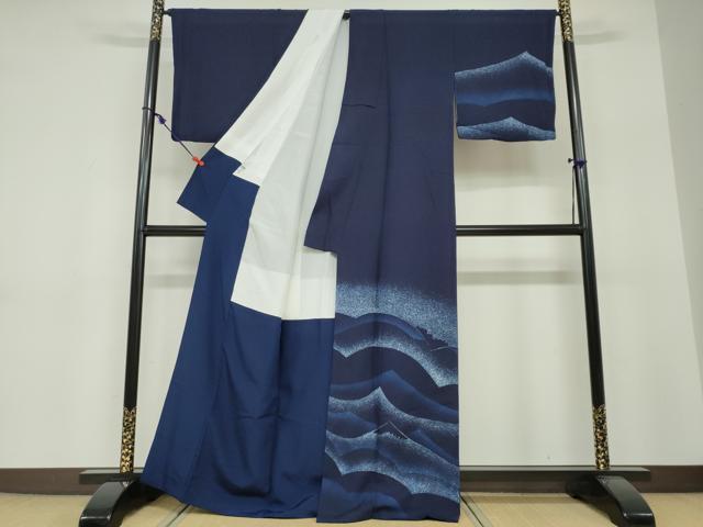 平和屋着物●藍染工房・こんや　全国阿波藍染染織作家協会会員　松本輝夫　訪問着　抽象文様　正絹　逸品　DABF1307ud