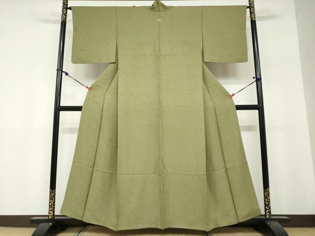 平和屋着物●上質な色無地　花尽くし地紋　海松色　ますいわ屋扱い　正絹　逸品　DABF1311ud