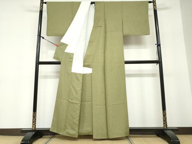 平和屋着物●上質な色無地　花尽くし地紋　海松色　ますいわ屋扱い　正絹　逸品　DABF1311ud