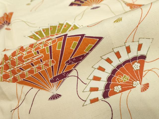 平和屋着物●上質な紬　檜扇文　正絹　逸品　DABF1313ud