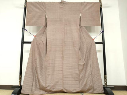 平和屋着物●上質な紬　格子文　正絹　逸品　DABF1317ud