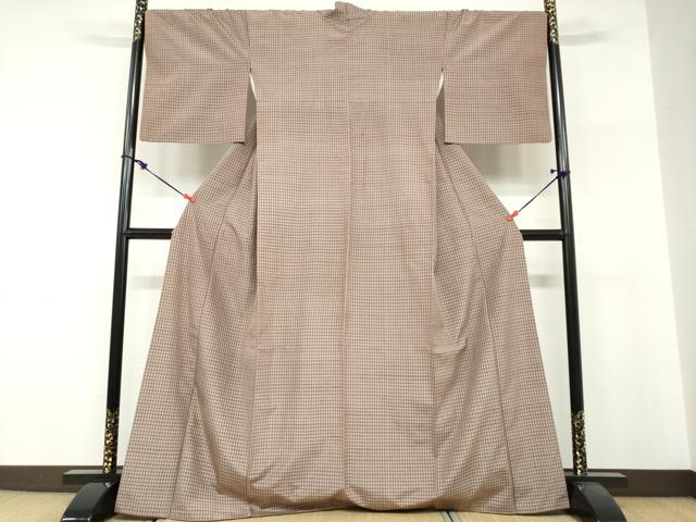 平和屋着物●上質な紬　格子文　正絹　逸品　DABF1317ud