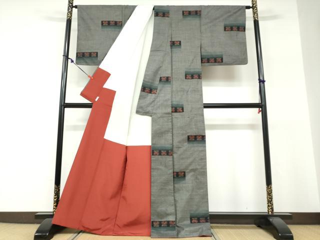 平和屋着物●本場大島紬　9マルキ　横段草花文　証紙付き　大山謹製　正絹　逸品　DABF1318ud