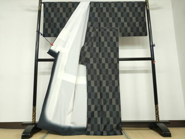 平和屋着物●本場大島紬　格子文　ほていや扱い　正絹　逸品　DABF1320ud