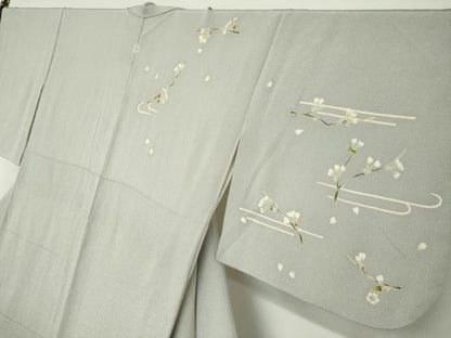 平和屋着物●訪問着　枝花文　鬼しぼ縮緬　高島屋扱い　正絹　逸品　DABF1322ud