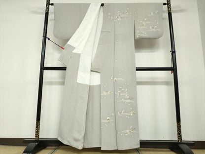 平和屋着物●訪問着　枝花文　鬼しぼ縮緬　高島屋扱い　正絹　逸品　DABF1322ud