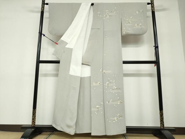 平和屋着物●訪問着　枝花文　鬼しぼ縮緬　高島屋扱い　正絹　逸品　DABF1322ud