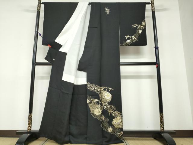 平和屋着物●染織作家　染織デザイナー　大島明　訪問着　道長草花文　黒地　金銀彩　さが美扱い　正絹　逸品　DABF1323ud