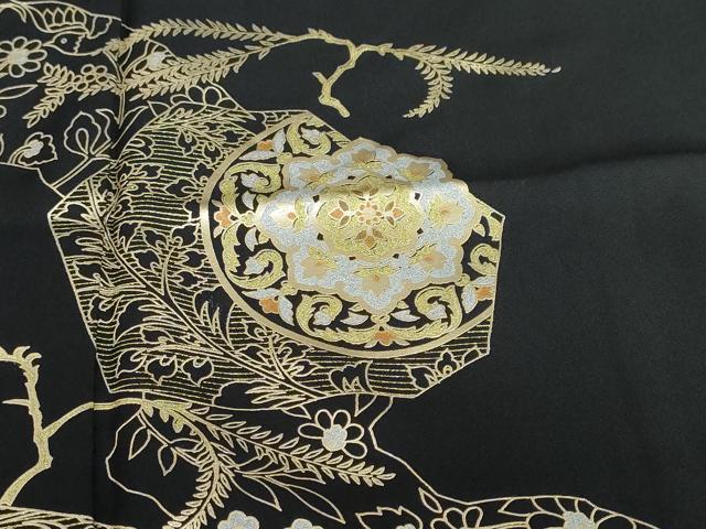 平和屋着物●染織作家　染織デザイナー　大島明　訪問着　道長草花文　黒地　金銀彩　さが美扱い　正絹　逸品　DABF1323ud