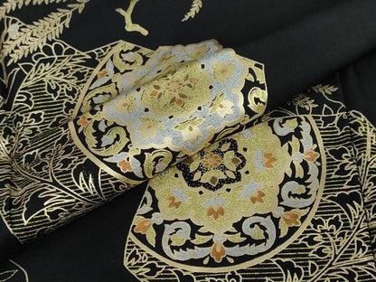 平和屋着物●染織作家　染織デザイナー　大島明　訪問着　道長草花文　黒地　金銀彩　さが美扱い　正絹　逸品　DABF1323ud