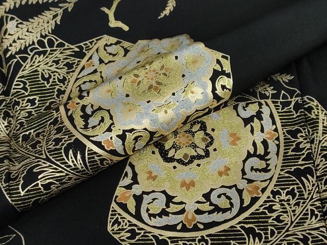 平和屋着物●染織作家　染織デザイナー　大島明　訪問着　道長草花文　黒地　金銀彩　さが美扱い　正絹　逸品　DABF1323ud