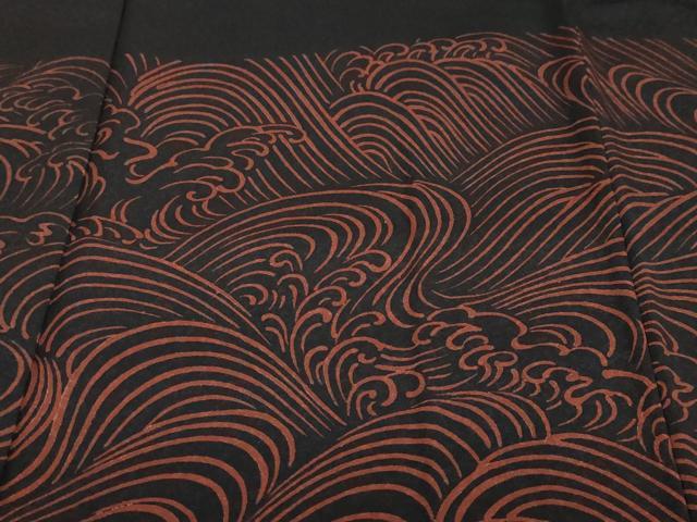 平和屋着物●訪問着　小糸染芸　立波文　黒地　正絹　逸品　DABF1325ud