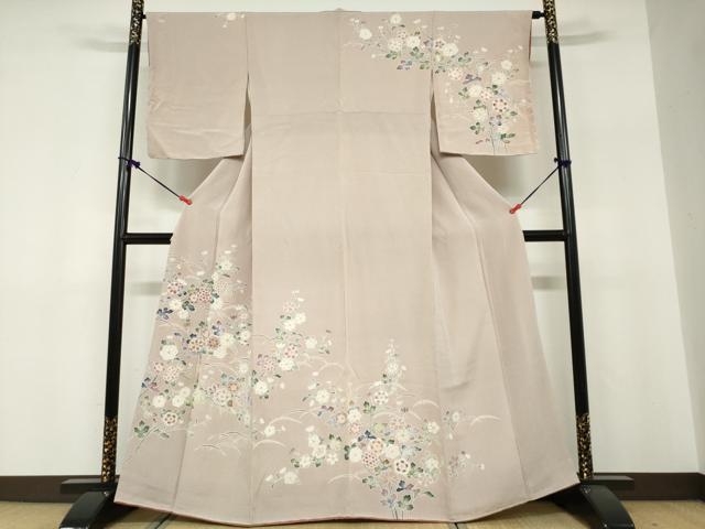 平和屋着物●訪問着　作家物　草花文　鬼しぼ縮緬　正絹　逸品　DABF1326ud